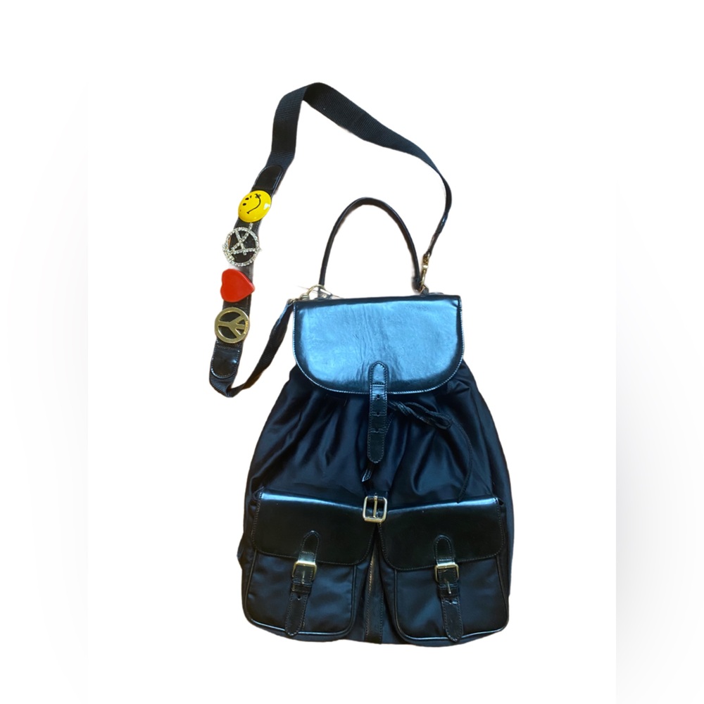 Iconic rare vintage Moschino anarchy love smiley face peace crossbody bag